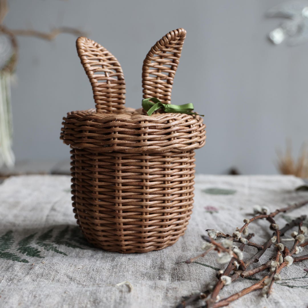 Wicker Bunny Basket, Easter Storage Box, Boho Kitchen Decor Container ...