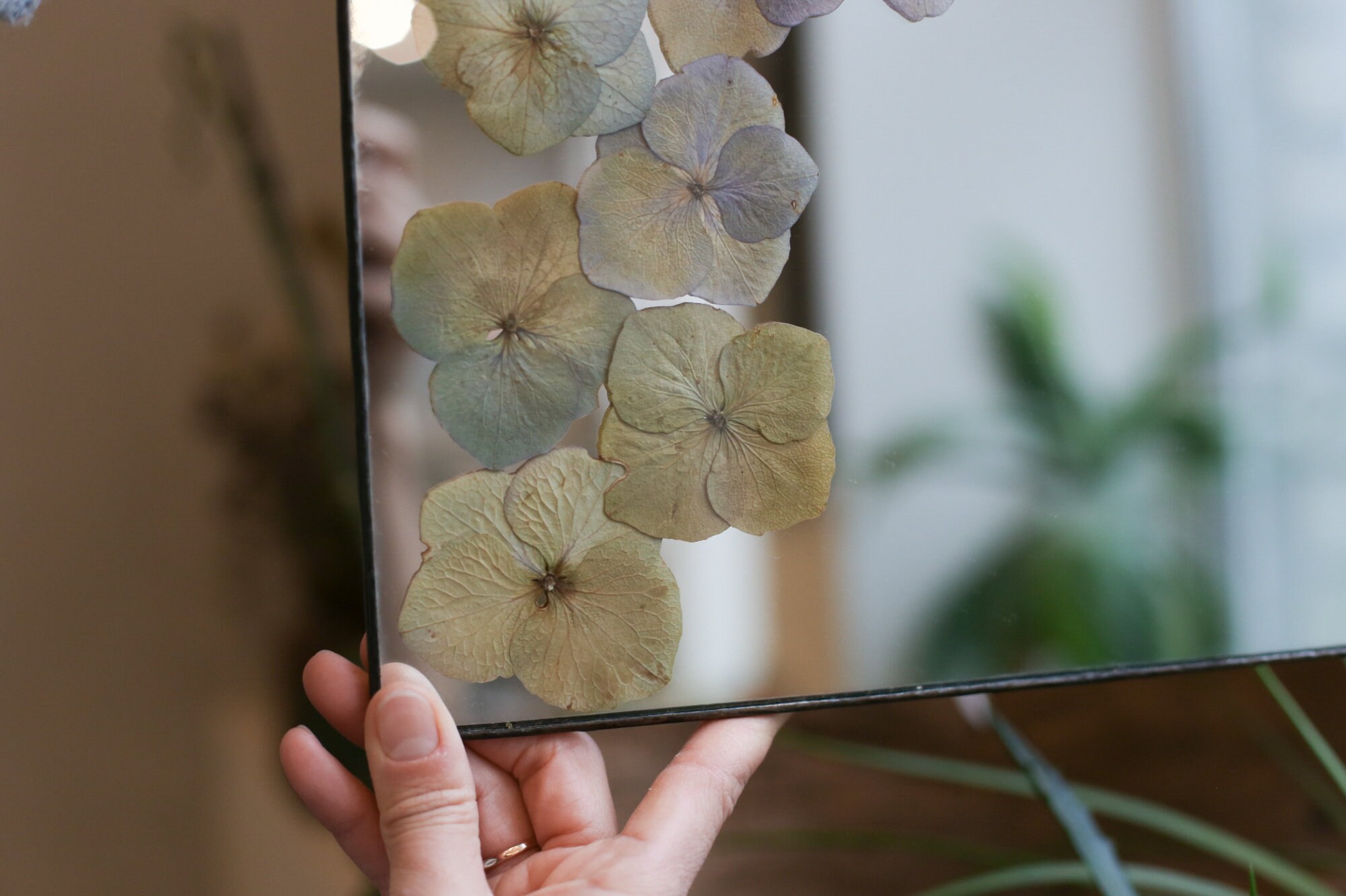 Dried flower wall mirror botanical home decor stained glass Etsy