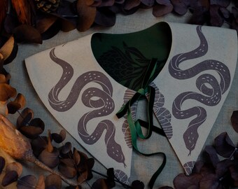 Gothic Snake Linen Collar, Witchy Linen Collar, Wednesday gothic Style dress Detachable Neckpiece