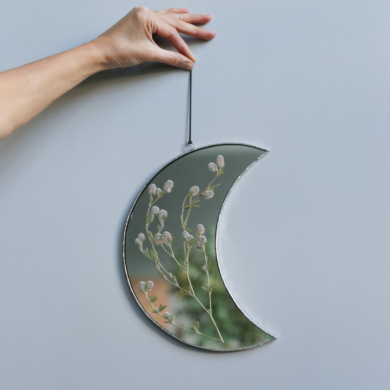 Botanical wall mirror dried flower home decor crescent moon Etsy