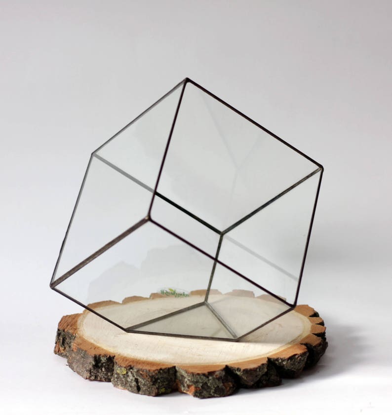 Cube glass terrarium, Geometric planter pot, Stained glass terrarium, Moss terrarium container image 3