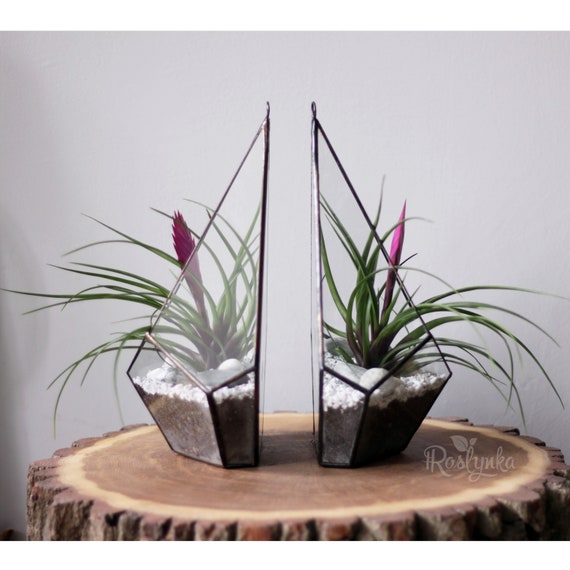 Set Of 2 Wall Hanging Planter Boxes Geometric Stained Glass Etsy