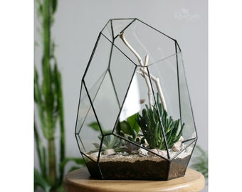 Geometric stained glass terrarium container, Asymmetric indoor planter, Succulent plant pot, Crystal reception table centerpiece home decor