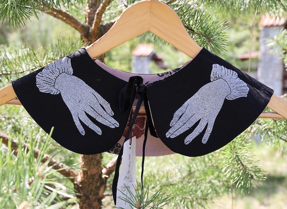 Gothic Collar, Hand Wednesday Style Black Detachable Collar, Handmade Victorian Neck Accessory