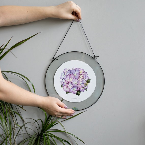 Impresión de arte floral de hortensia en panel de vidriera - Etsy México