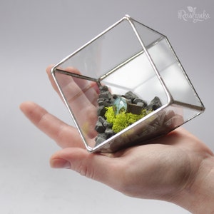 Succulent glass planter pot, Cube terrarium, Geometrical air plant container, Stained glass ring display box, Glass flower vase image 2