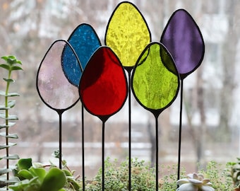 Easter Egg Stained Glass decor, Easter eggs on a Stem, Spring decoration suncatcher