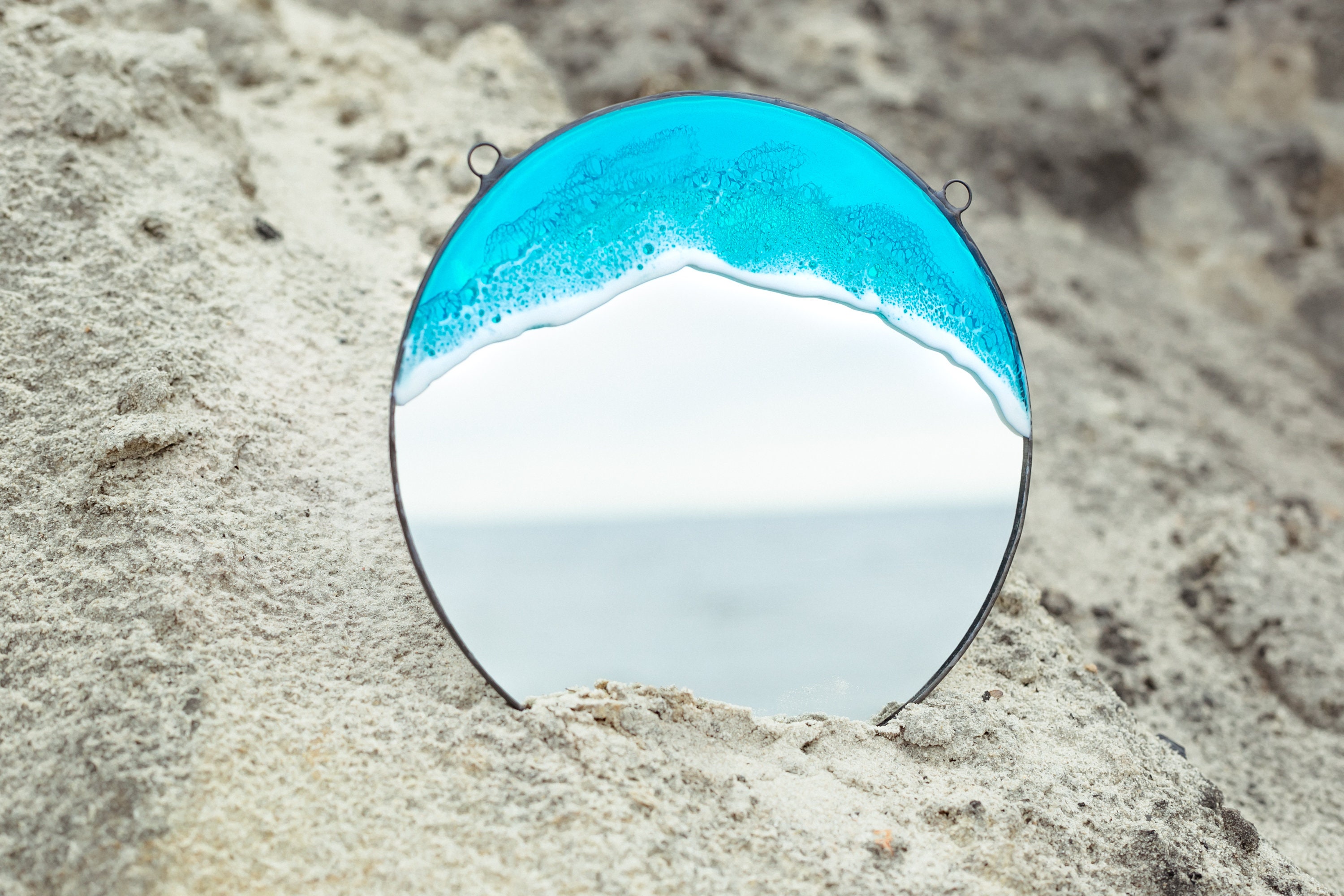 Sea wave resin art round mirror wall hanging beach & coastal Etsy