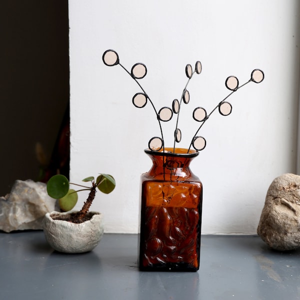 Stained Glass Flower on a Stem, Single Branch, Sun Catcher, round flowers