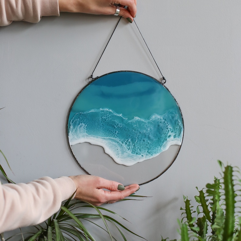 Resin Wall Art Picture Sea & Ocean Inspired Home Decor Round Etsy