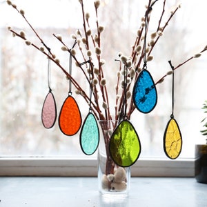 Stained Glass Easter Eggs, hanging spring decoration suncatcher, Easter egg Sun Catcher, Set of 6