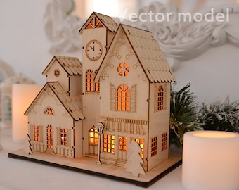 Souvenir house in European style, drawing, laser cut vector model, vector template for laser cutting, cnc file, instant download