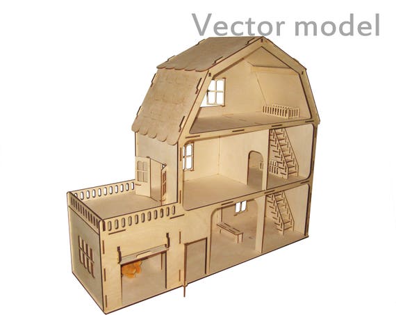 wooden dollhouse with garage