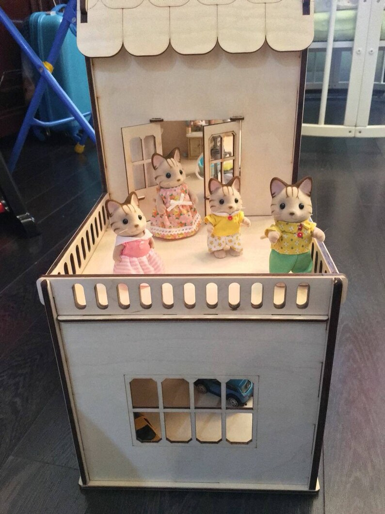 Dollhouse 3 Floors With Garage Laser Cut Doll House Wooden Etsy