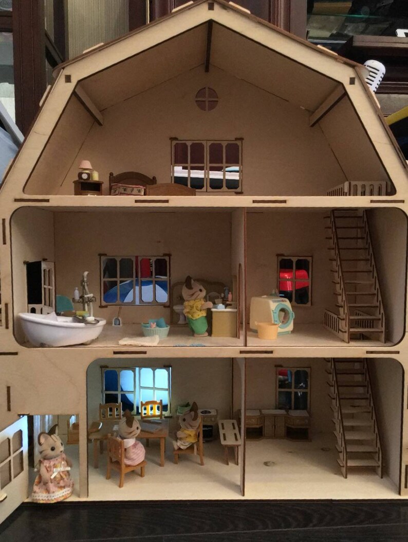 Dollhouse 3 floors with garage wooden dollhouse laser cut Etsy