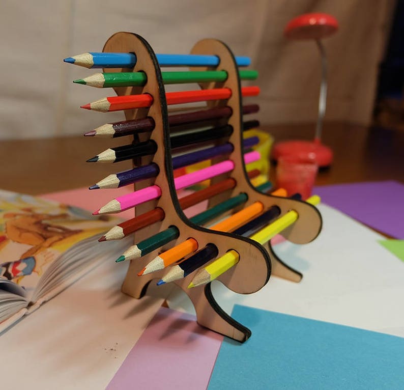 Pencil Holder Drawing Wooden Desk Organizer Laser Cut Vector Etsy
