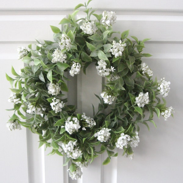 Farmhouse Decor~Greenery Candle Rings~All Year Round Candle Rings~Greenery with  White Flowers~ Candle Rings~Two Sizes