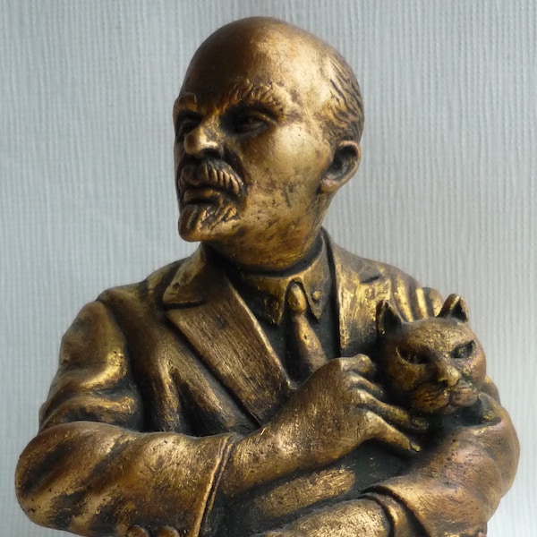 Sowjetischer russischer kommunistischer Führer LENIN und Katze Büste Statue Skulptur Figur H- 16 cm