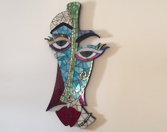 Mc Boolei - scultura donna in mosaico, arredamento cubista per la casa, appeso a parete astratto, divertente arte del volto di Picasso, regalo fatto a mano, arte murale unica