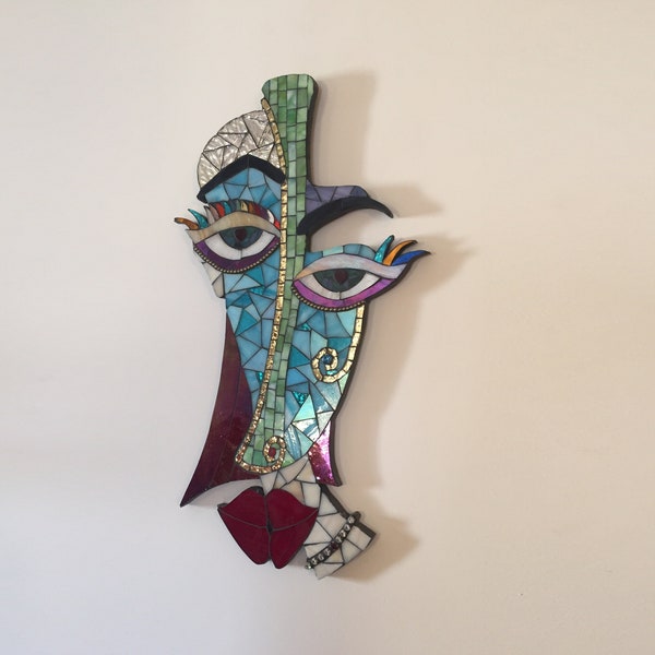 Mc Boolei - Mosaik Skulptur, Frau mit Picasso Gesicht, abstrakte Kunst, kubistische Frau, Wanddeko, Wanddeko, Wanddeko