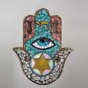 Magen David - Star of David, handmade unique Judaica Hamsa, Jewish glass mosaic art, Kabbalistic symbol, Jewish wall decor, Birkat HaBayit