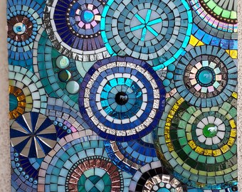 Stunning Blue, Green, and Turquoise Glass Mosaic Square
