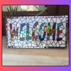 Customizable Front Door Sign - beautiful glass mosaic art, colorful house numbers, handmade sign, shiny door decor, unique address plaque