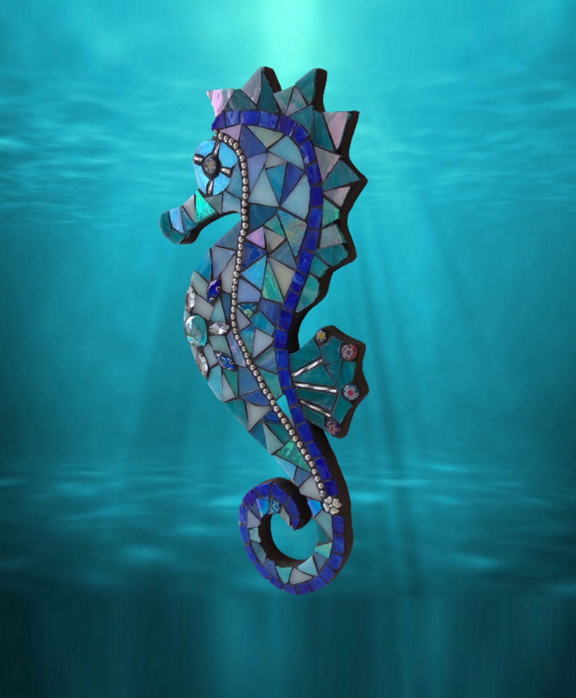 Seahorse Colorful Wall Hanging Handmade Home Decoration Shiny Beach House Decor Unique Mixed