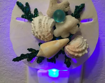 Seashell NIGHT LIGHT (SE) Beach House Coastal Decor Nautical Ocean Glows Blue Led