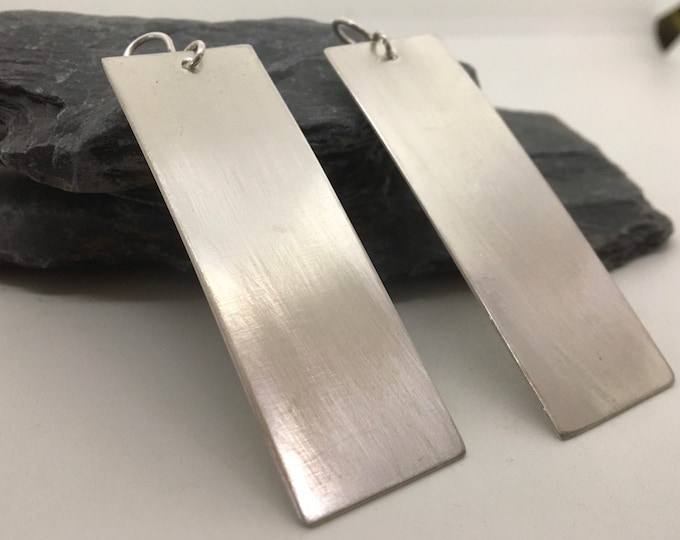 Long rectangular sterling silver earrings. Handmade silver statement earrings. Gift for her. Birthday gift. Mother gift. Best friend gift