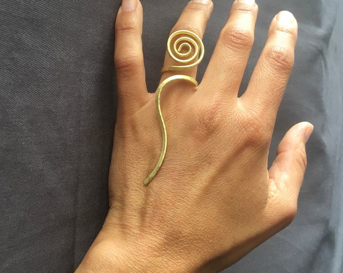 Spiral statement adjustable brass handmade ring. Gift for her