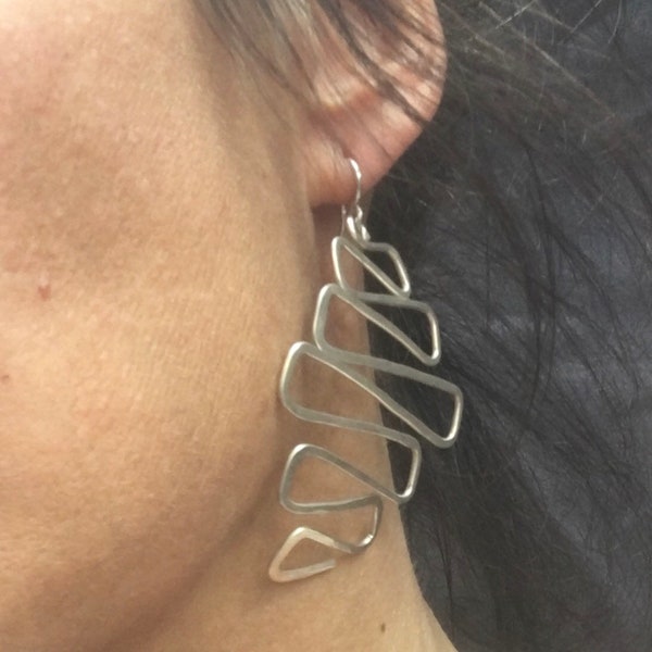 zig zag sterling silver handmade earrings. Gift for her. Statement earrings