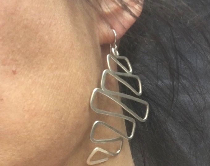 zig zag sterling silver handmade earrings. Gift for her. Statement earrings