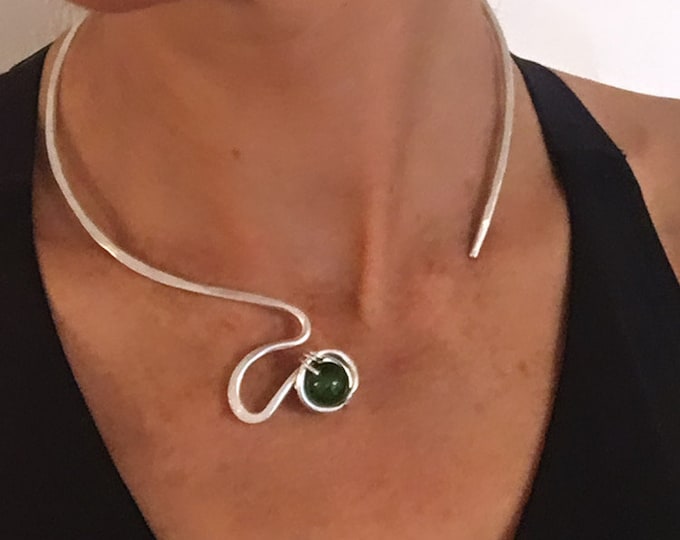 Handmade Jade and sterling silver choker