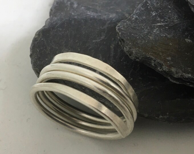 Minimalist handmade silver four rounds ring. Adjustable ring. Gift for her. Birthday gift.