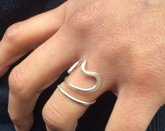 Adjustable Heart hammered sterling silver ring. Handmade . Gift for her