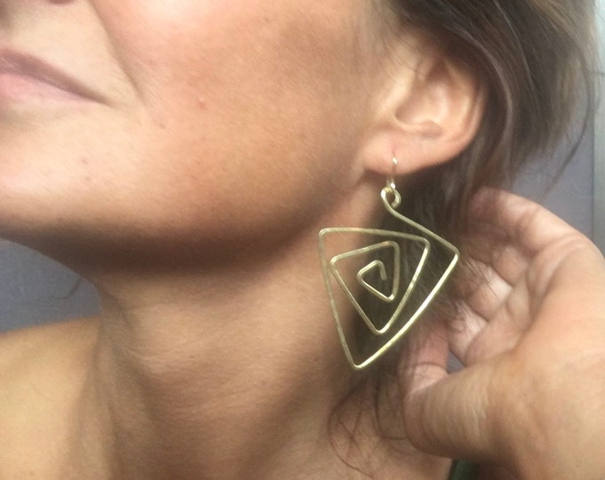 Handmade triangle  brass earrings