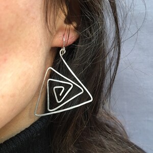 Handmade Geometric Triangle sterling silver earrings. Gift for her. image 3