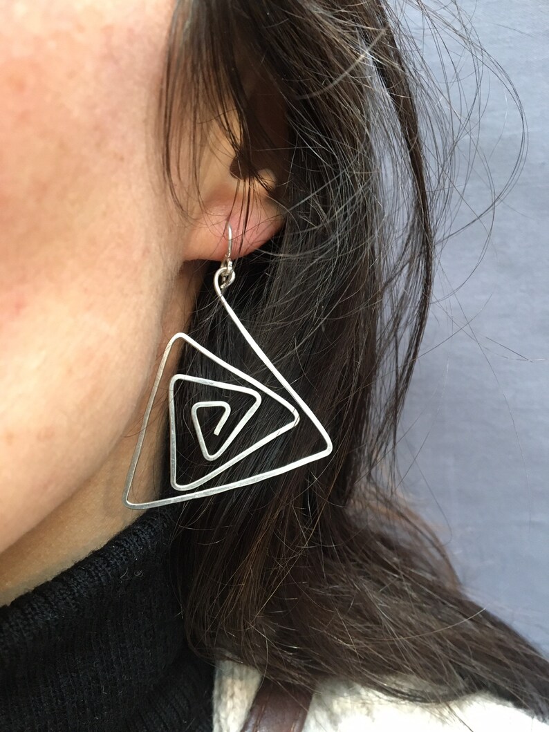 Handmade Geometric Triangle sterling silver earrings. Gift for her. image 3