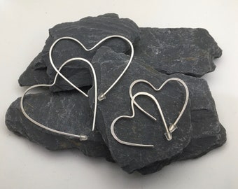 Heart sterling silver hoop earrings. Handmade jewellery. Gift for her.