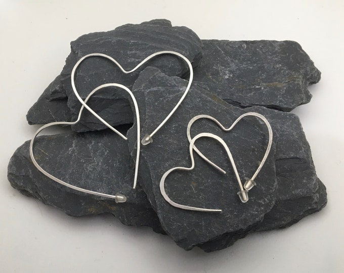 Heart sterling silver hoop earrings. Handmade jewellery. Gift for her.