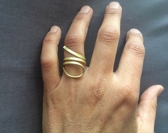 Adjustable Brass curve handmade ring, gift for her.