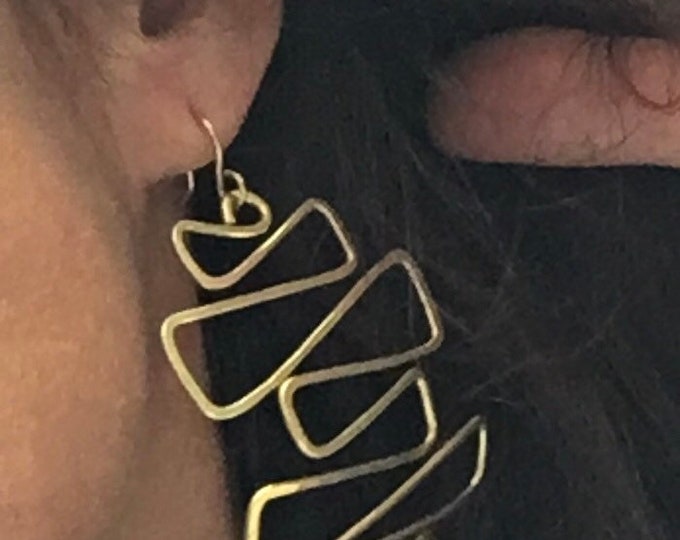 Zig zag statement brass handmade earrings