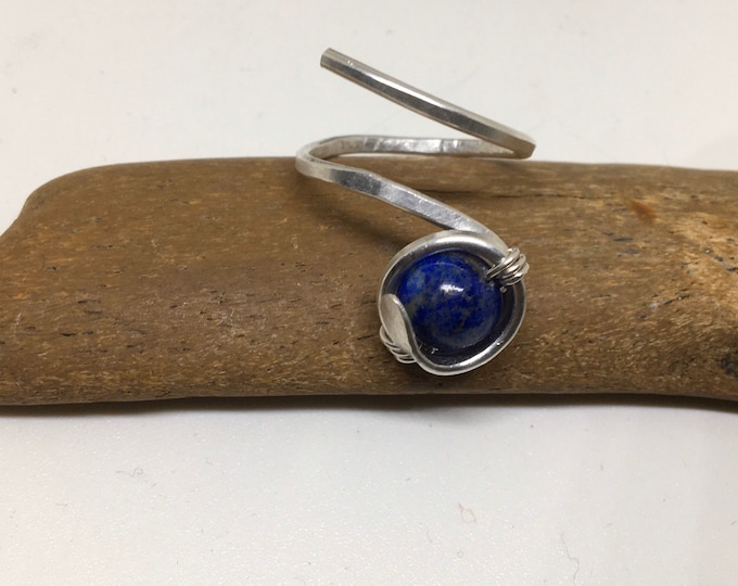 Lapis lazuli and sterling silver handmade ring. Adjustable ring. Gift for her