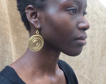 Handmade Spiral brass  earrings. Gift for her