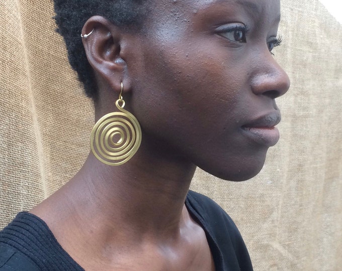 Handmade Spiral brass  earrings. Gift for her
