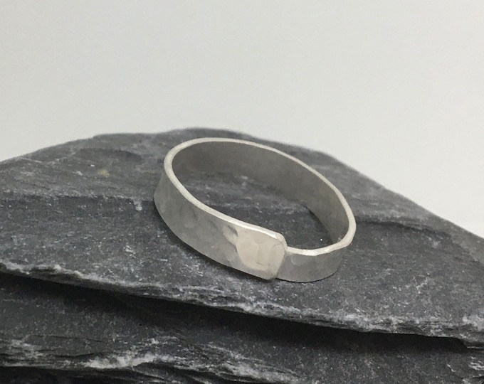 Hammered sterling silver 6mm wide handmade band adjustable ring