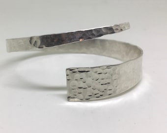 Handmade Geometric Sterling Silver Bangle: Hammered Dot Texture