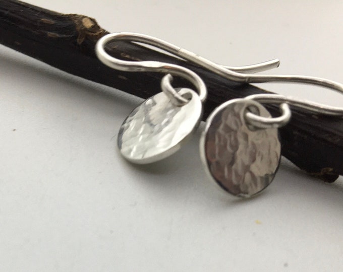 Small silver disc earrings. Gift for her. Handmade sterling silver earrings. Hammered silver earrings