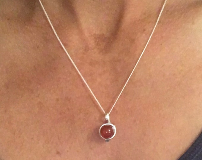 Carnelian  and sterling silver handmade pendant. Gift for her.